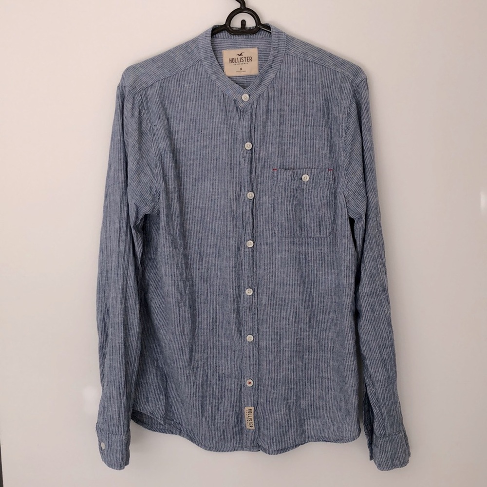 M Blue Hollister Linen/Cotton Stripe Shirt Button Down Long Sleeve Men’s